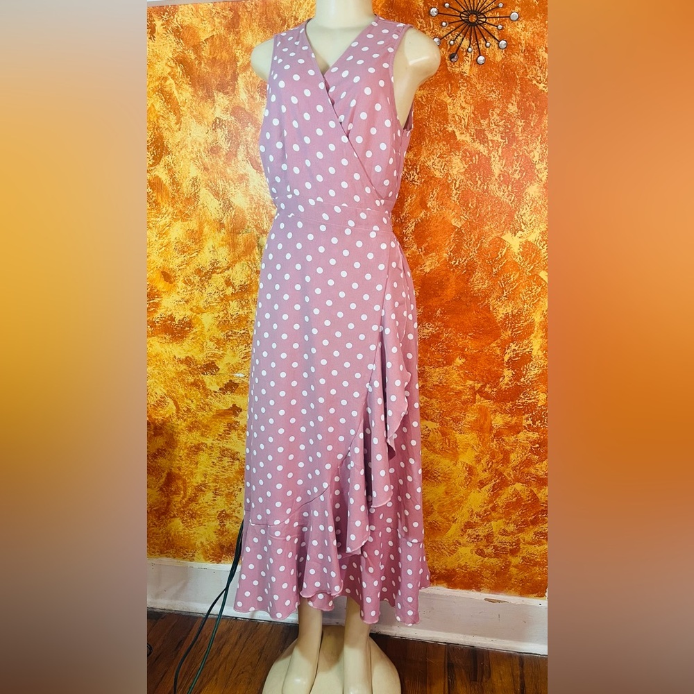 Elegant Asymmetrical Pink Polka Dot Dress